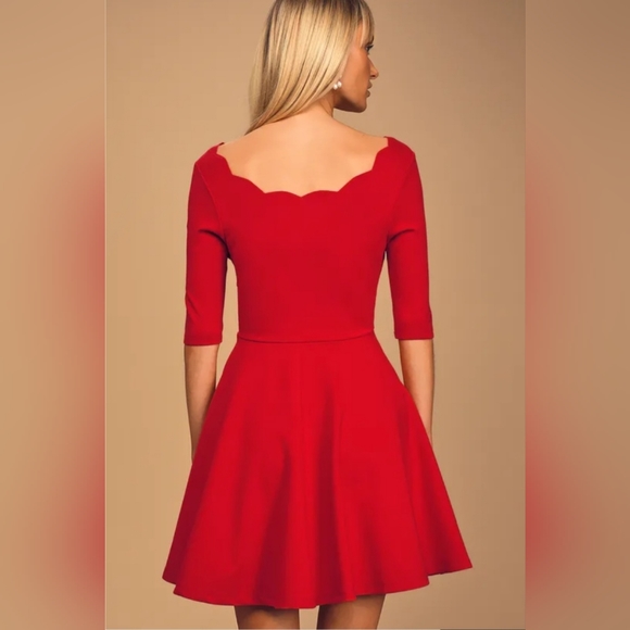 Lulus Tip the Scallops Red Scalloped Skater Dress - Picture 5 of 9